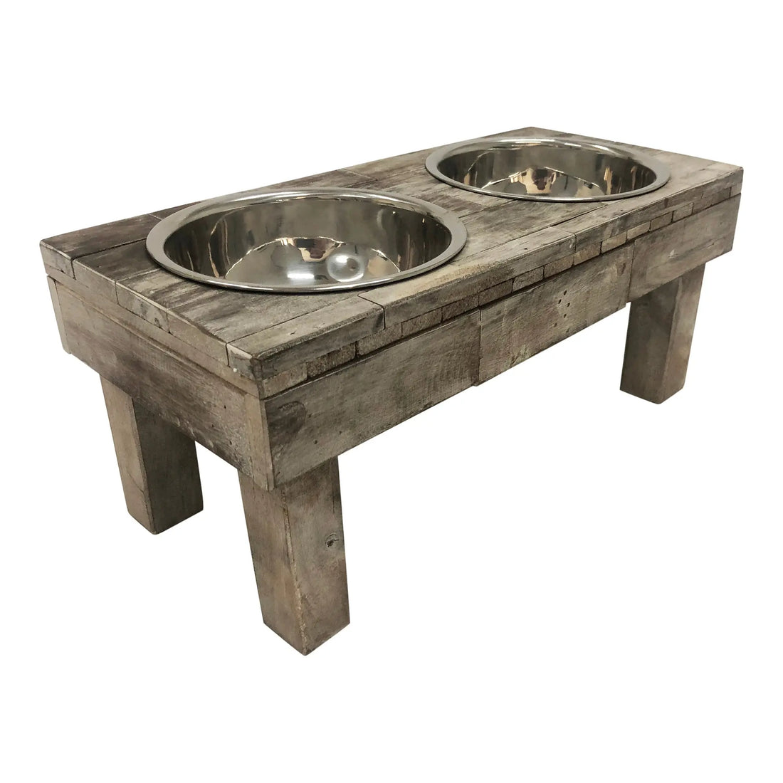 Huntley Pet Berjen Table Elevated Double Bowl Pet Feeder, Brown Wash - Huntley Equestrian