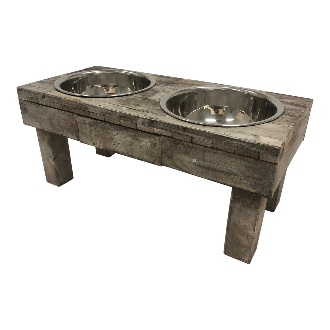 Huntley Pet Berjen Table Elevated Double Bowl Pet Feeder, Brown Wash - Huntley Equestrian