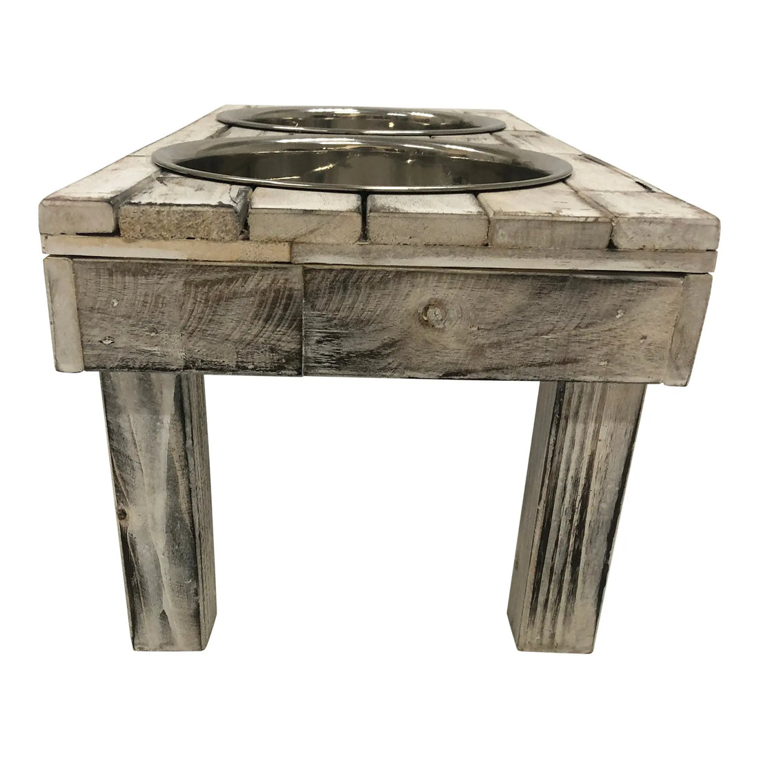 Huntley Pet Berjen Table Elevated Double Bowl Pet Feeder, White Wash - Huntley Equestrian
