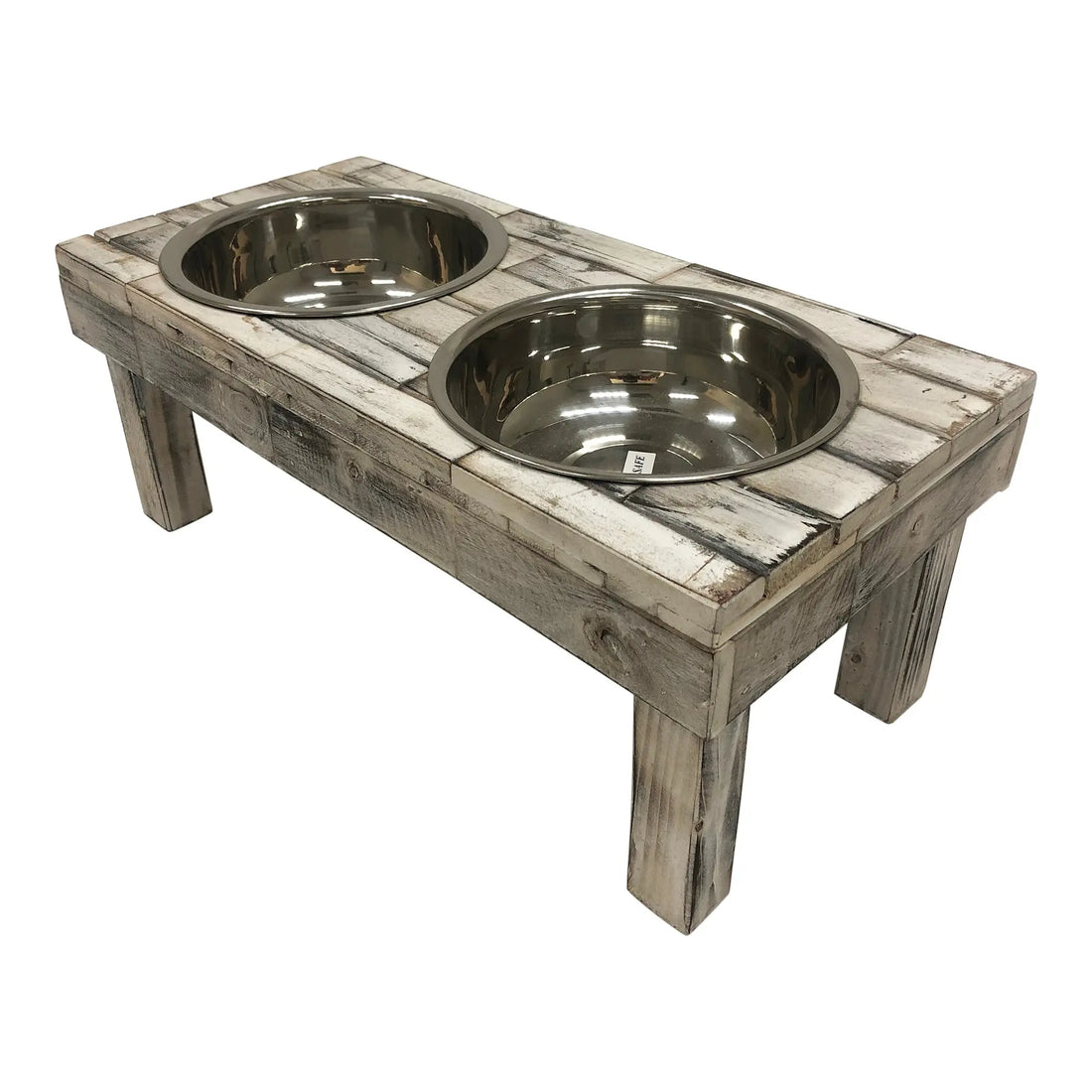 Huntley Pet Berjen Table Elevated Double Bowl Pet Feeder, White Wash - Huntley Equestrian