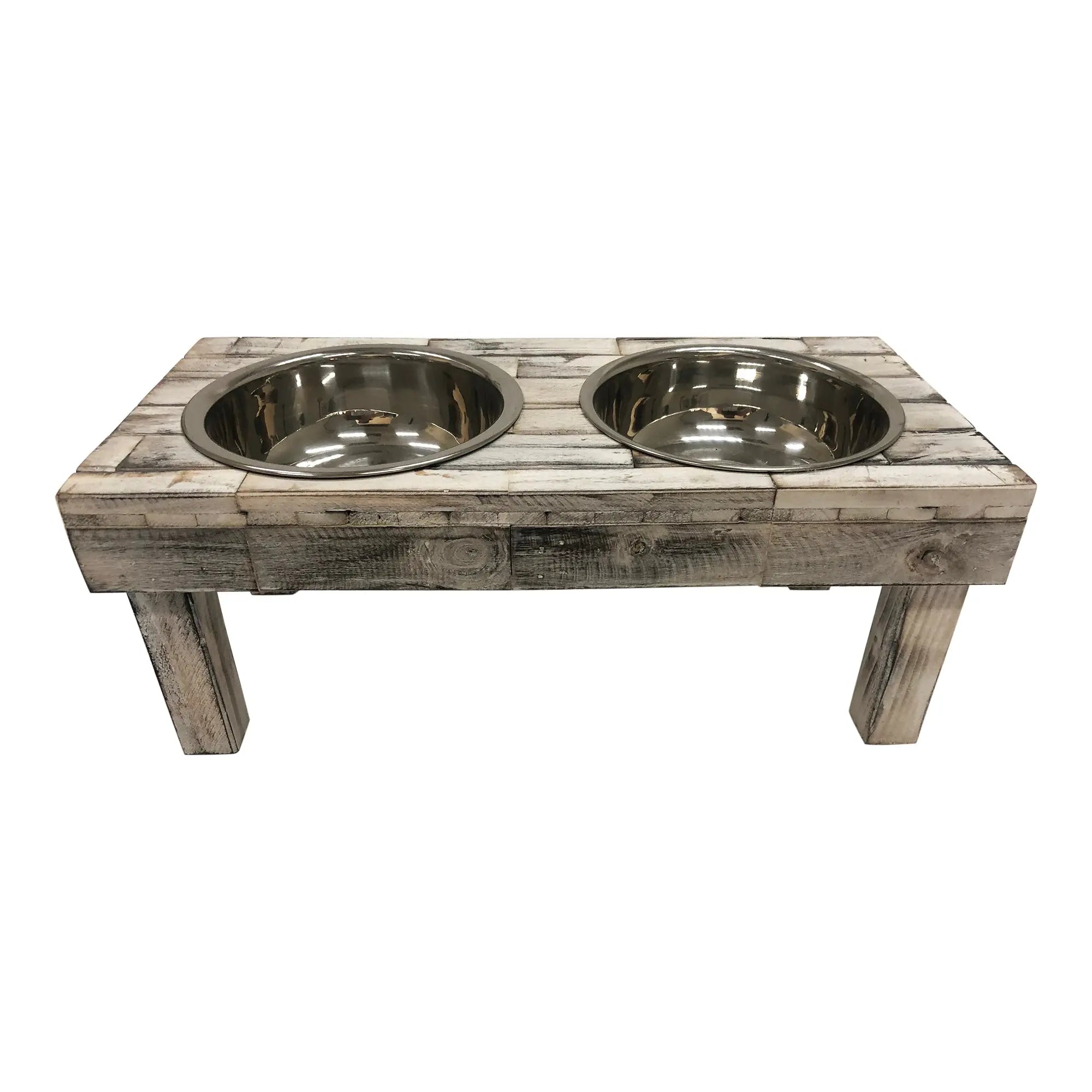 Huntley Pet Berjen Table Elevated Double Bowl Pet Feeder, White Wash - Huntley Equestrian