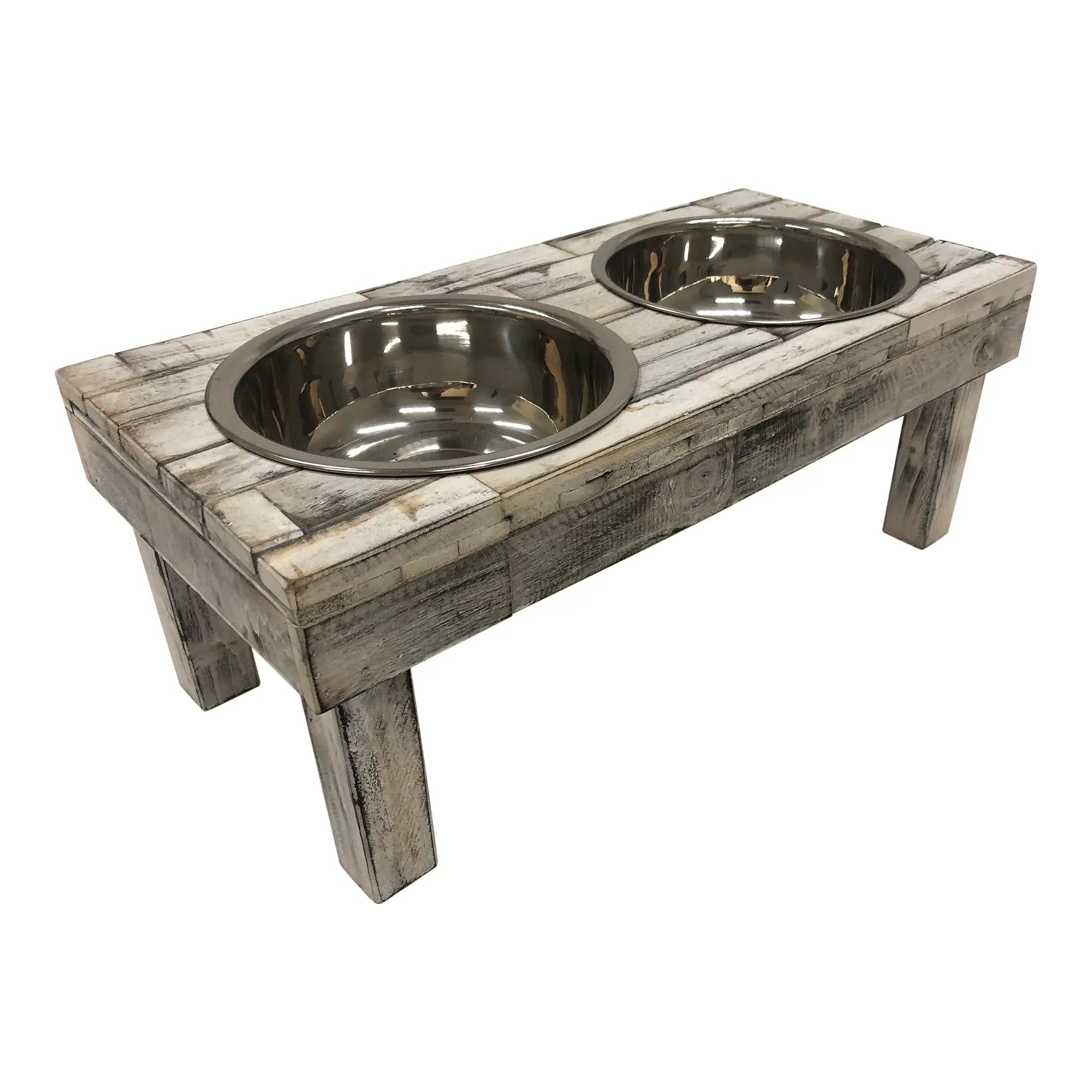 Huntley Pet Berjen Table Elevated Double Bowl Pet Feeder, White Wash - Huntley Equestrian