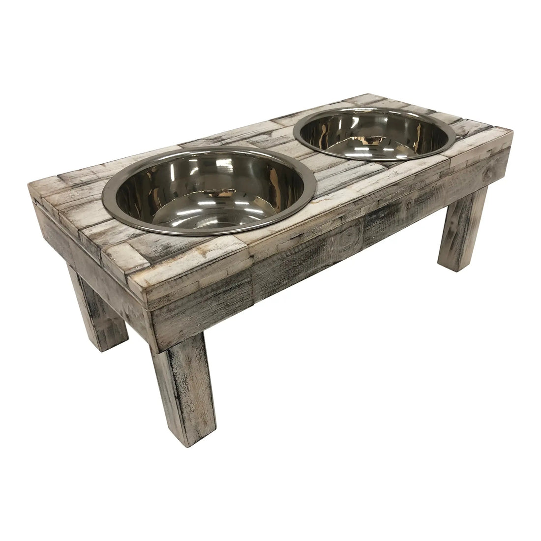 Huntley Pet Berjen Table Elevated Double Bowl Pet Feeder, White Wash - Huntley Equestrian