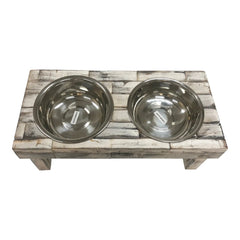 Huntley Pet Berjen Table Elevated Double Bowl Pet Feeder, White Wash - Huntley Equestrian