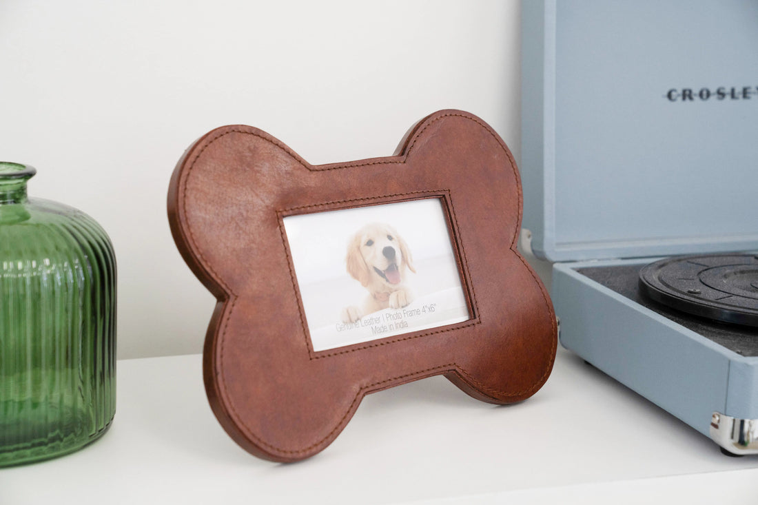Huntley Pet Leather Bone Shaped Picture Frame, 4x6 Huntley Equestrian