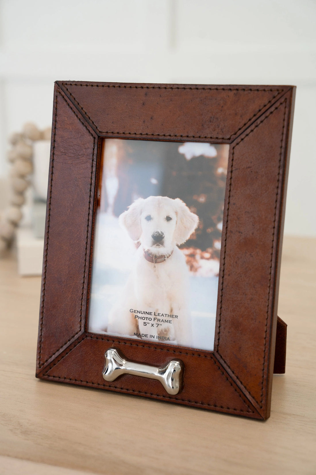 Huntley Pet Leather Picture Frame with Silver Bone Accent Huntley Equestrian