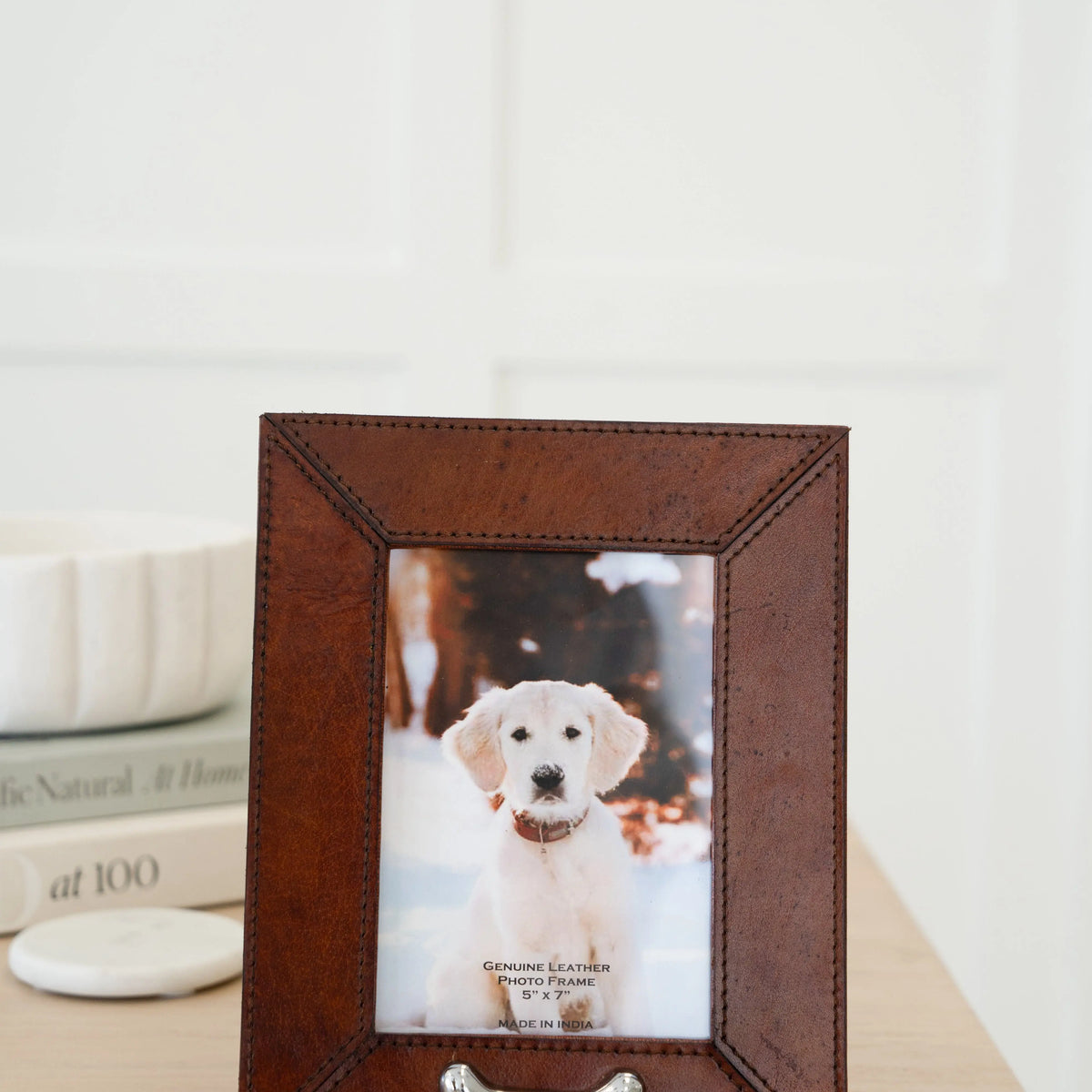 Huntley Pet Leather Picture Frame with Silver Bone Accent - Huntley ...