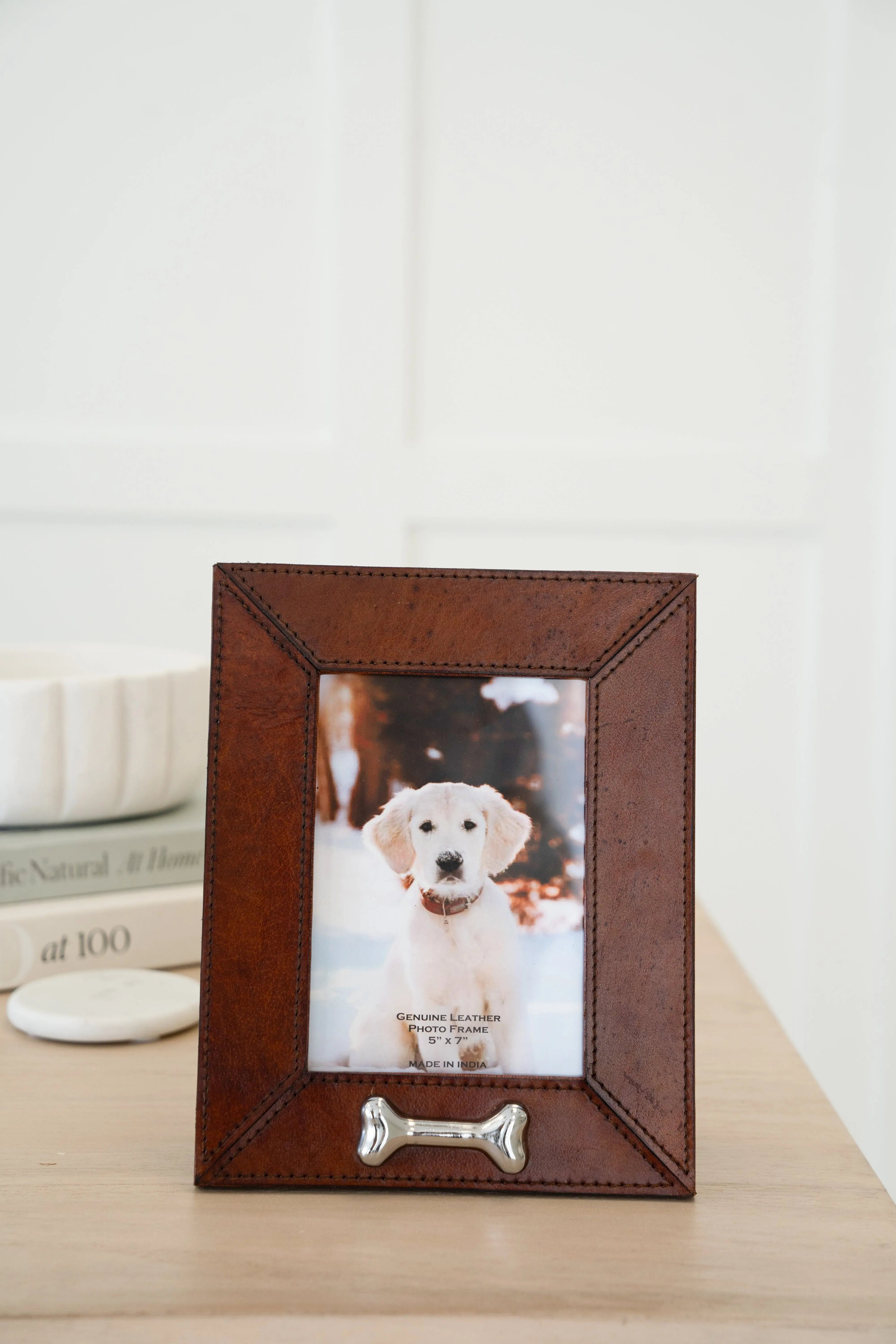 Huntley Pet Leather Picture Frame with Silver Bone Accent Huntley Equestrian