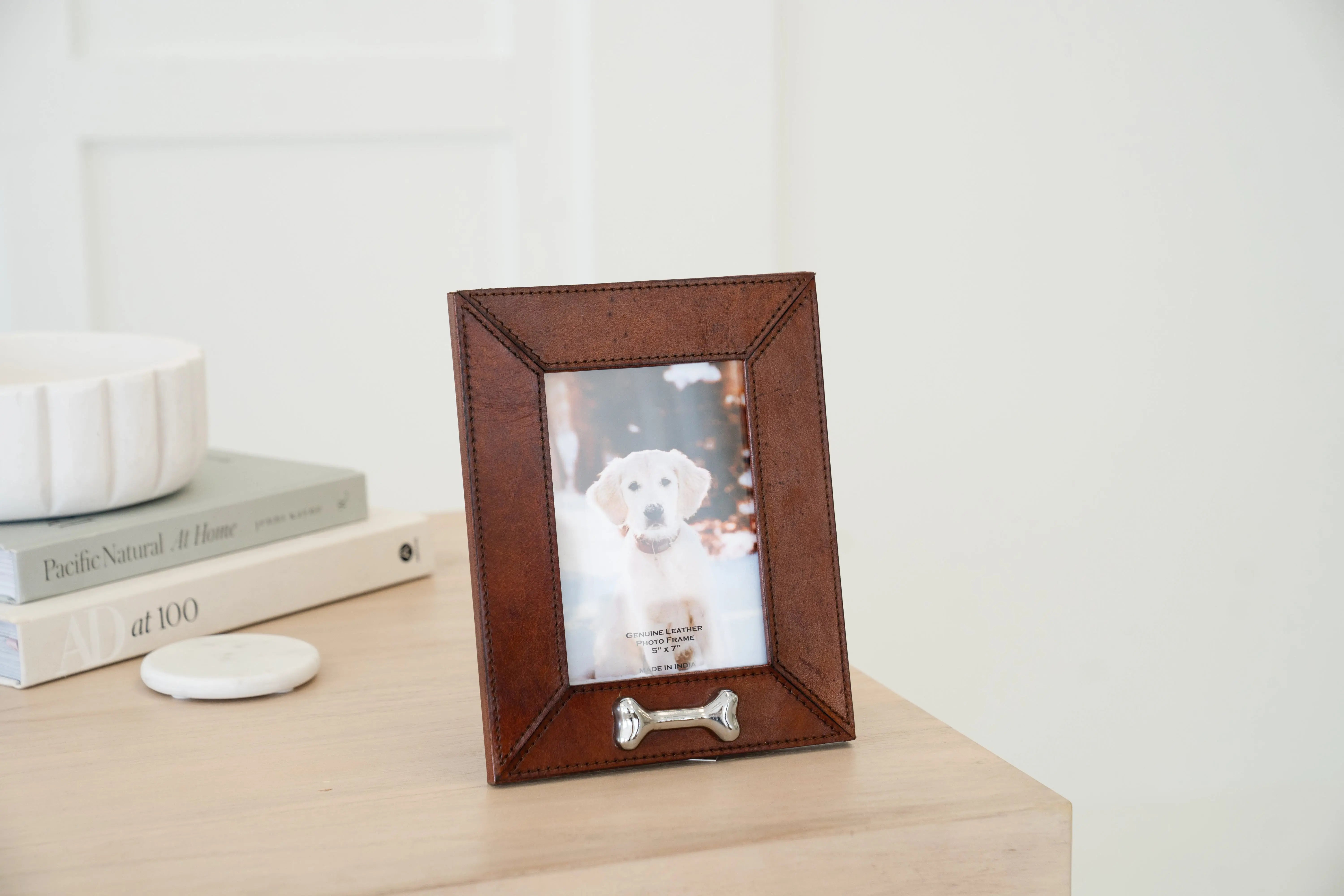 Huntley Pet Leather Picture Frame with Silver Bone Accent Huntley Equestrian