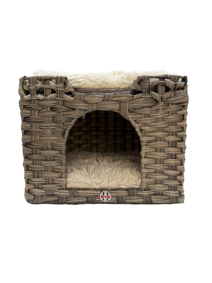 Huntley Pet Cat House, 2 Cushion Bed, Gray
