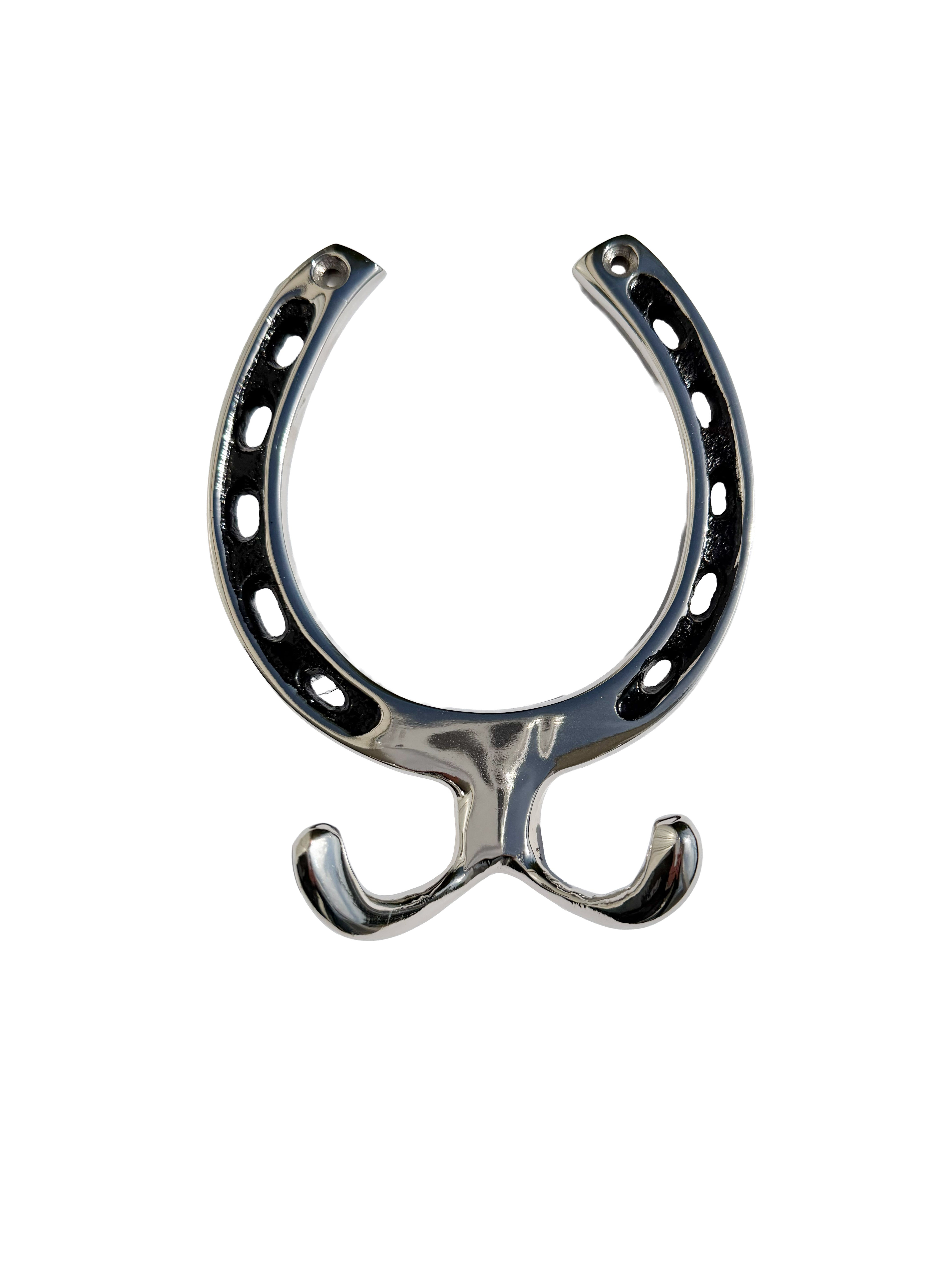 Huntley Equestrian Silver Horseshoe Wall Hook Rack-2 Hook Equestrian Home and Barn Decor