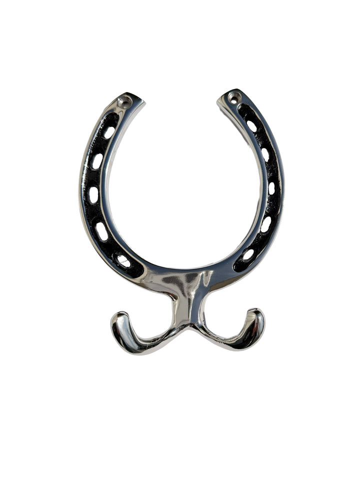 Huntley Equestrian Silver Horseshoe Wall Hook Rack-2 Hook Equestrian Home and Barn Decor