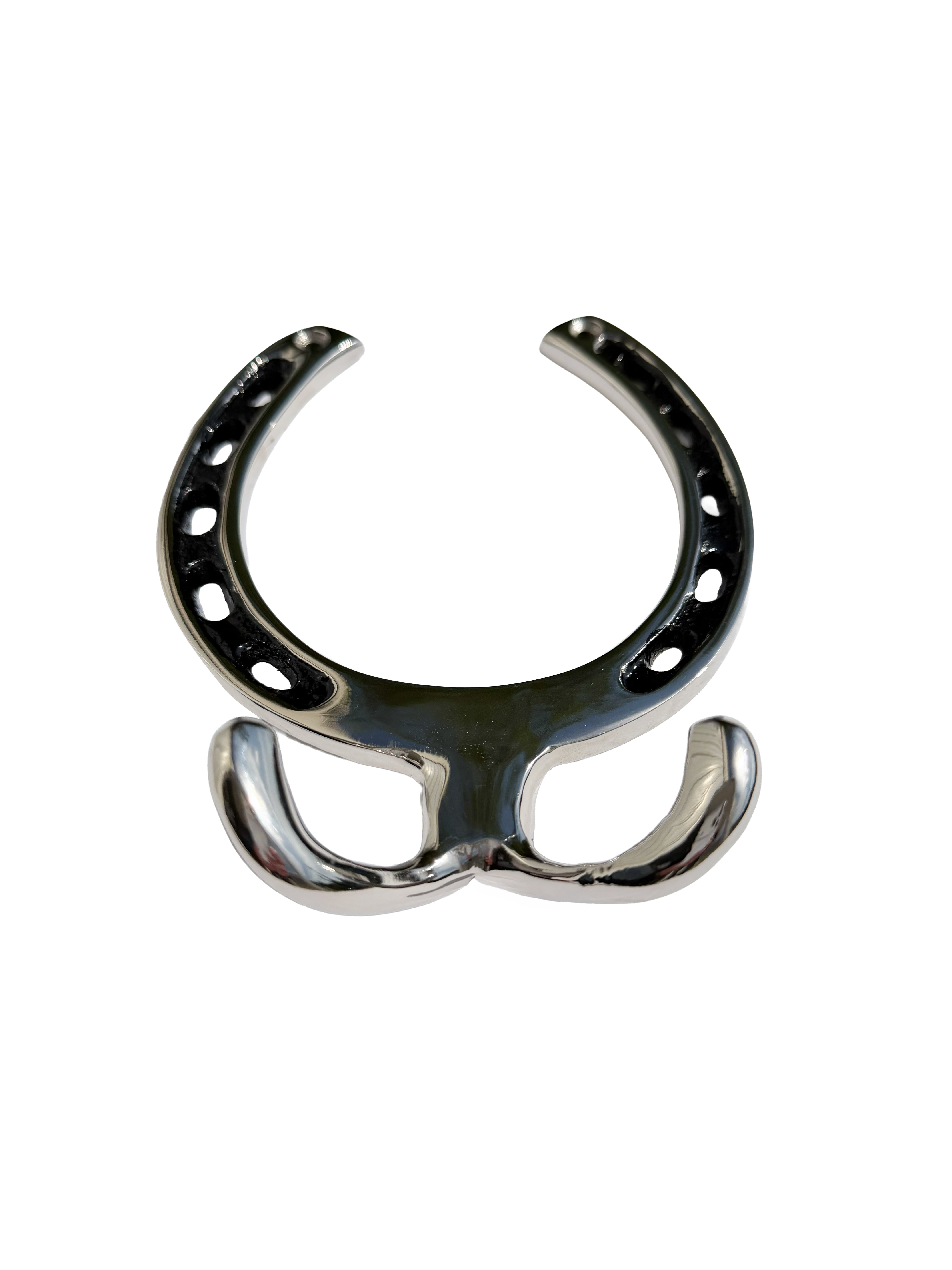 Huntley Equestrian Silver Horseshoe Wall Hook Rack-2 Hook Equestrian Home and Barn Decor