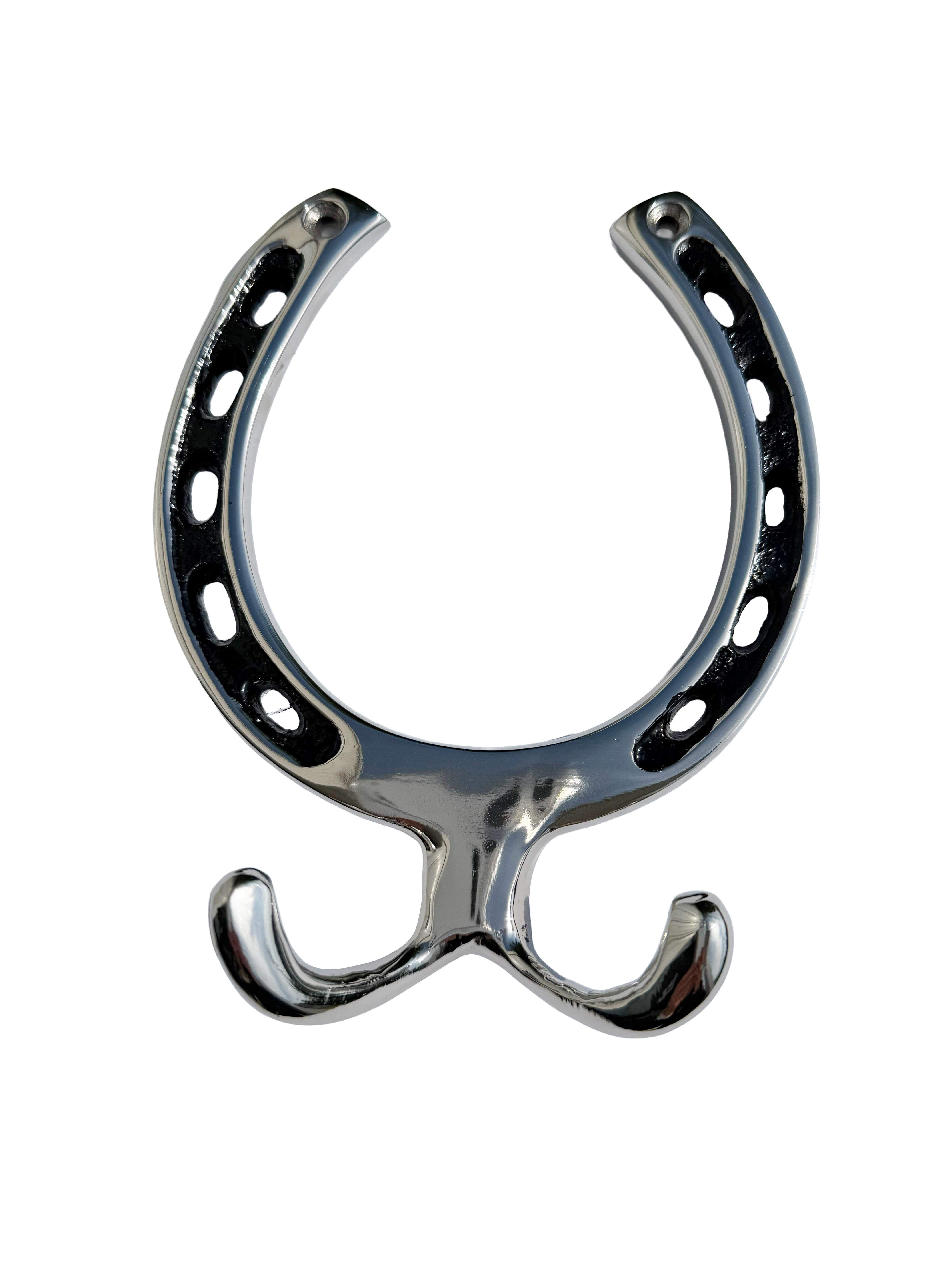 Huntley Equestrian Silver Horseshoe Wall Hook Rack-2 Hook Equestrian Home and Barn Decor