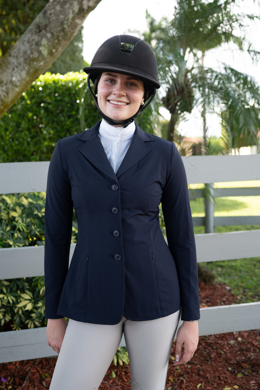 Grand Prix Ladies Quinn Show Coat, 4 Button with Hidden Zipper Closure, Navy