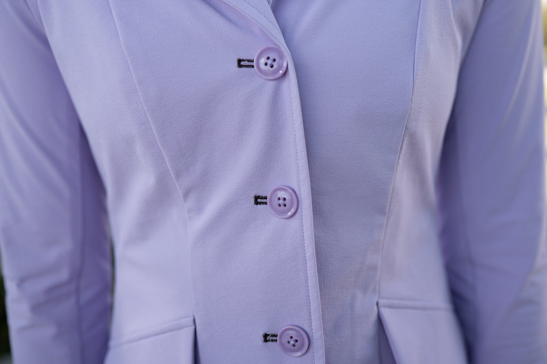 Grand Prix Ladies EQJ 3 Button Show Coat, Lilac with Chocolate Collar