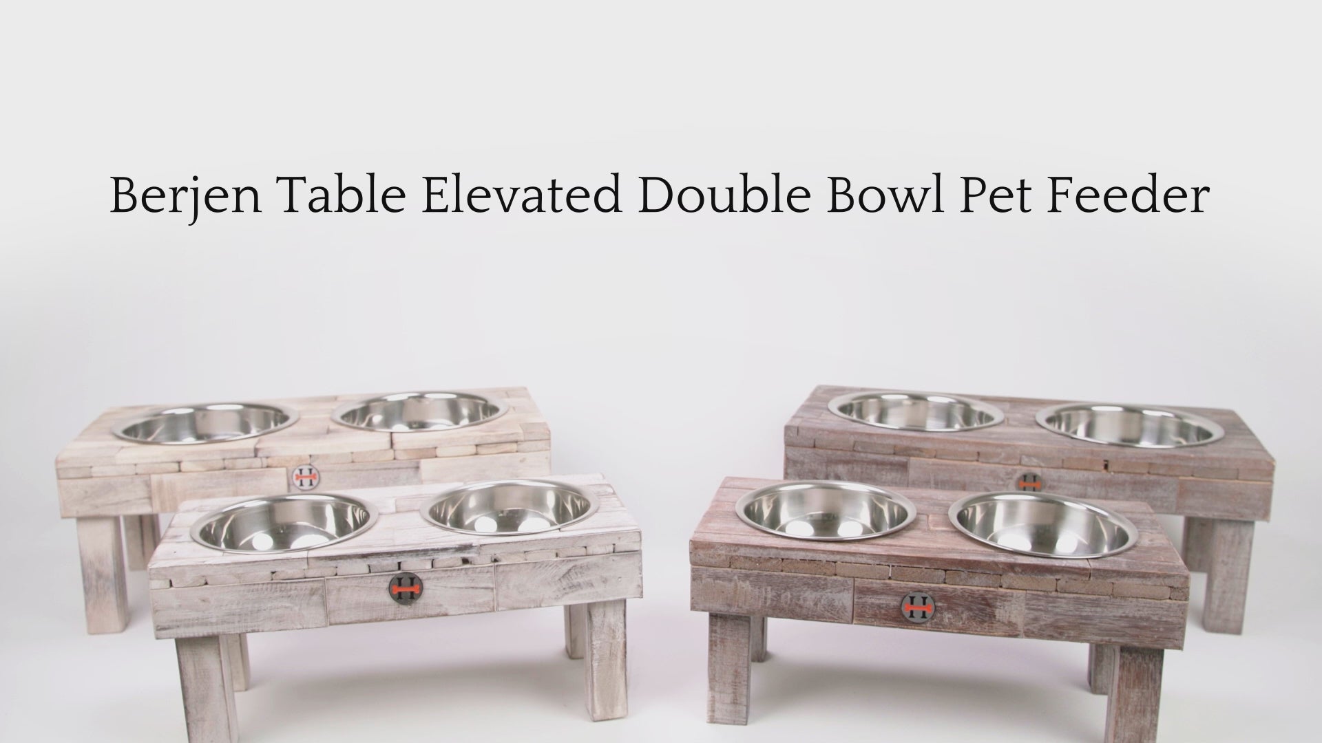 Huntley Pet Berjen Table Elevated Double Bowl Pet Feeder, White Wash