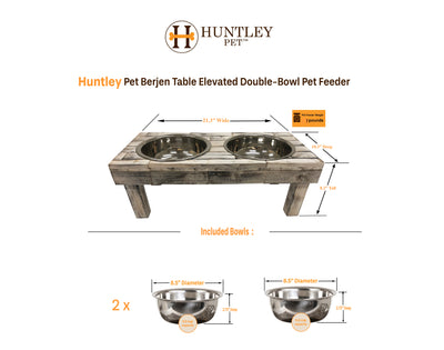 Huntley Pet Berjen Table Elevated Double Bowl Pet Feeder, White Wash