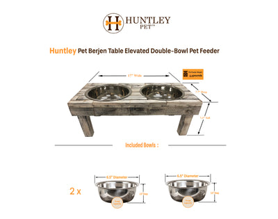 Huntley Pet Berjen Table Elevated Double Bowl Pet Feeder, Brown Wash